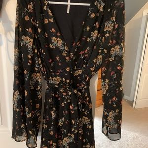 Free People Black Floral Mini Wrap dress